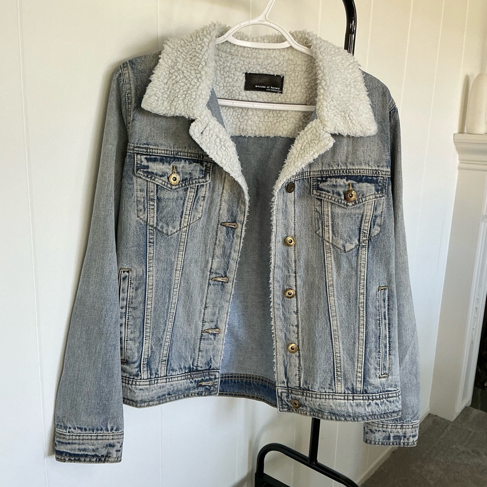 Articles Of Society Blue Denim Jacket with White Sherpa Collar